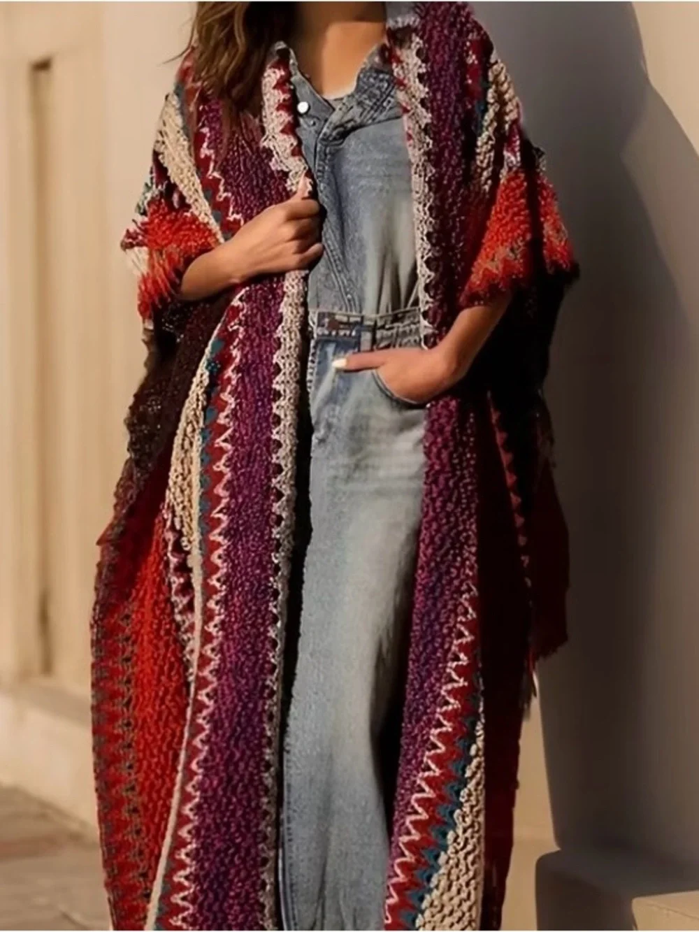 Polychrome Striped Crochet Maxi Sweater Cardigan - Picture 2 of 6